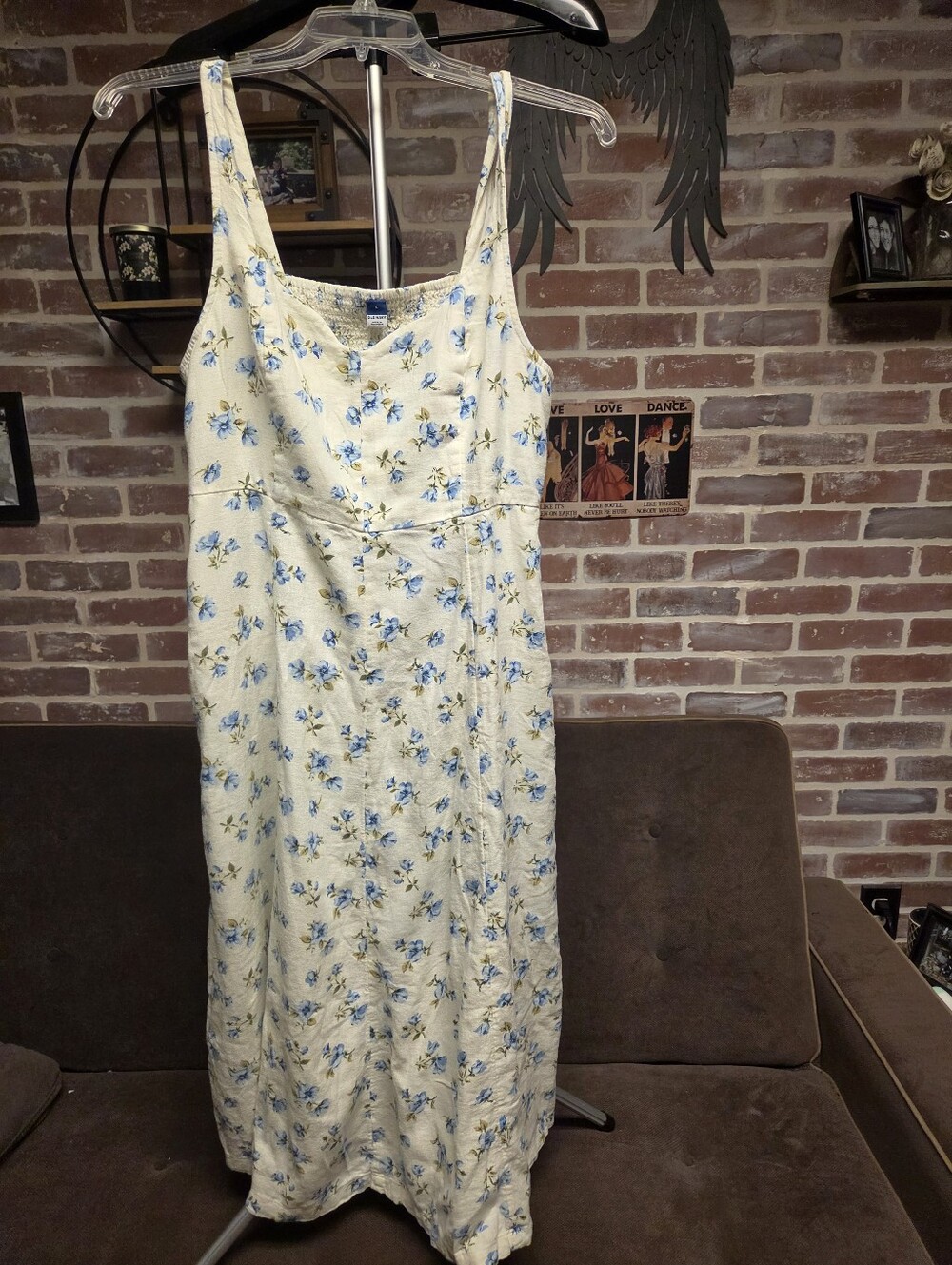 Old Navy Cream Dress with Blue Floral Print